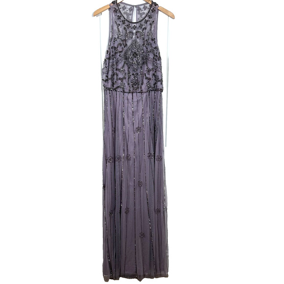 BHLDN x Anthropologie Maxi Gown Size 16 Lavender Beaded Embellished Blouson - Picture 1 of 9